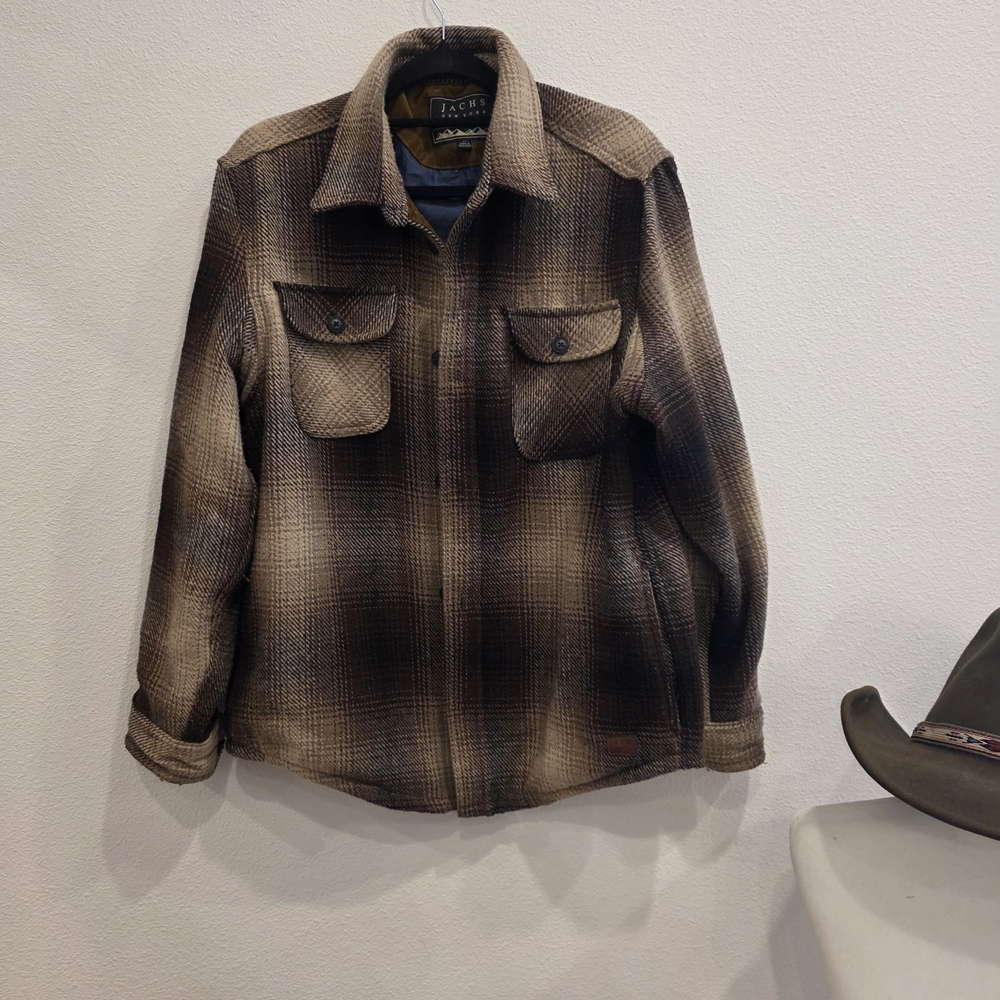 Jachs Men's Tan and Brown Plaid Shirt Jacket